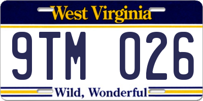 WV license plate 9TM026