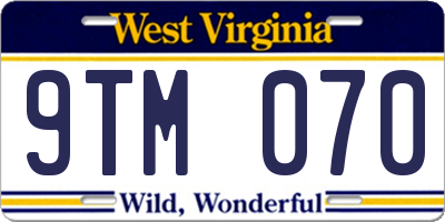 WV license plate 9TM070