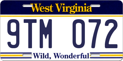 WV license plate 9TM072