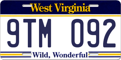 WV license plate 9TM092