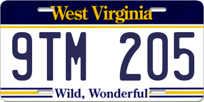 WV license plate 9TM205