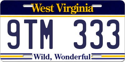 WV license plate 9TM333