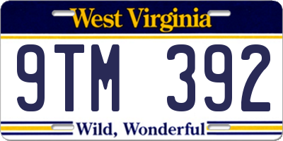 WV license plate 9TM392