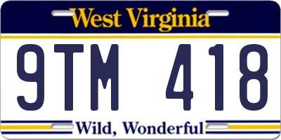 WV license plate 9TM418
