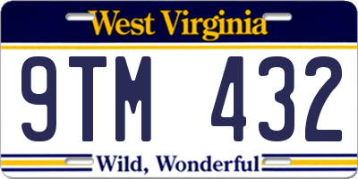 WV license plate 9TM432