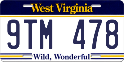WV license plate 9TM478