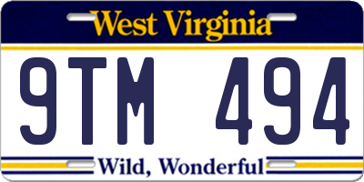 WV license plate 9TM494