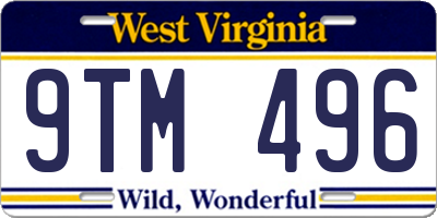WV license plate 9TM496