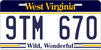 WV license plate 9TM670
