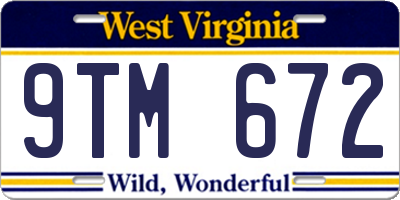WV license plate 9TM672