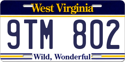 WV license plate 9TM802