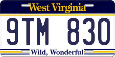WV license plate 9TM830