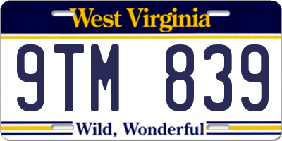 WV license plate 9TM839