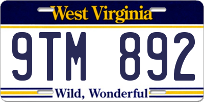 WV license plate 9TM892