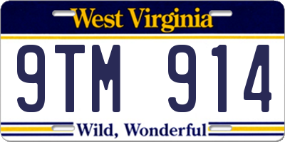 WV license plate 9TM914