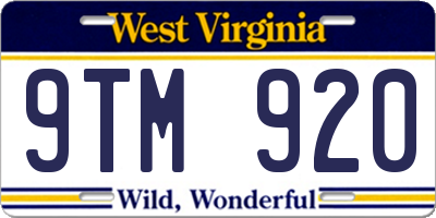 WV license plate 9TM920