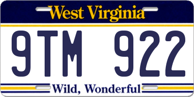 WV license plate 9TM922