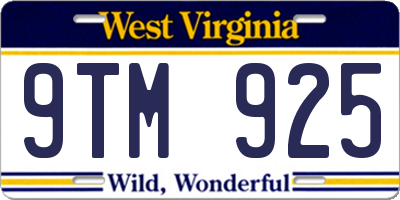 WV license plate 9TM925