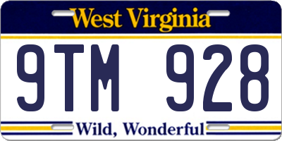WV license plate 9TM928