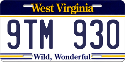 WV license plate 9TM930