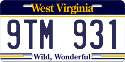 WV license plate 9TM931