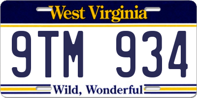 WV license plate 9TM934