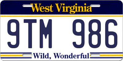 WV license plate 9TM986