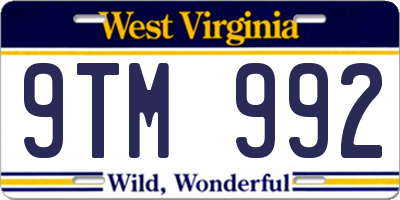 WV license plate 9TM992