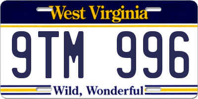 WV license plate 9TM996