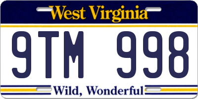 WV license plate 9TM998