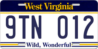 WV license plate 9TN012