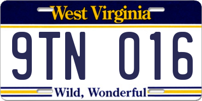 WV license plate 9TN016