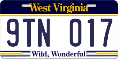 WV license plate 9TN017