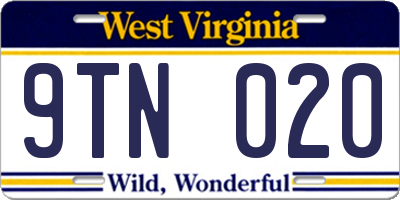 WV license plate 9TN020