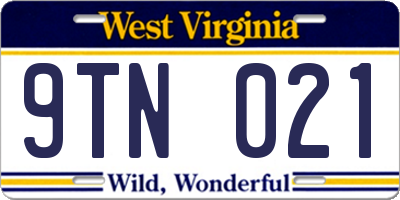 WV license plate 9TN021