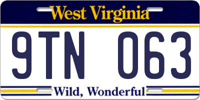 WV license plate 9TN063