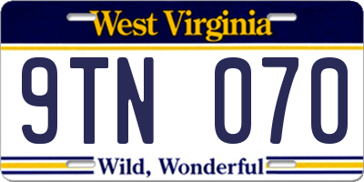 WV license plate 9TN070