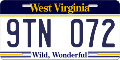 WV license plate 9TN072