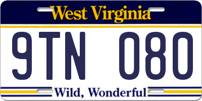 WV license plate 9TN080