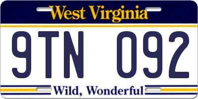 WV license plate 9TN092
