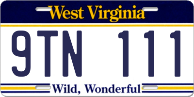 WV license plate 9TN111