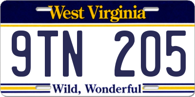 WV license plate 9TN205