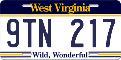 WV license plate 9TN217