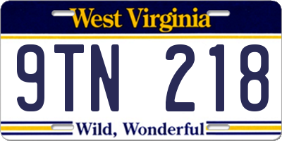 WV license plate 9TN218