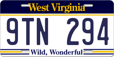 WV license plate 9TN294