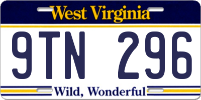 WV license plate 9TN296