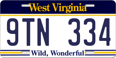WV license plate 9TN334