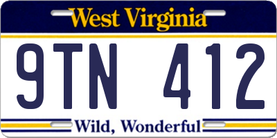 WV license plate 9TN412