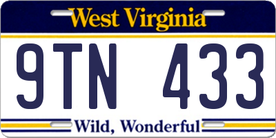 WV license plate 9TN433