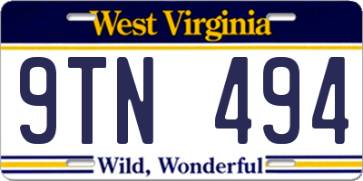 WV license plate 9TN494